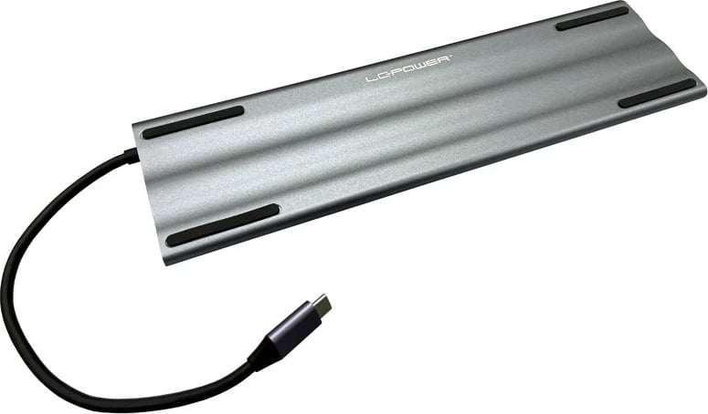 USB hub LC-Power LC-HUB-C-MULTI-8, USB-C, 100W, HDMI, VGA, RJ45, SD, MicroSD, e zezë/argjendtë