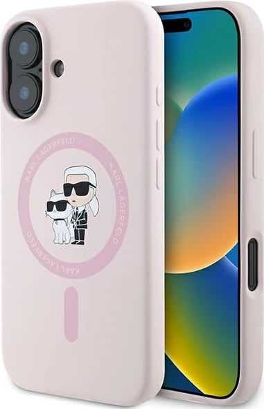 Mbështjellës Karl Lagerfeld Silicone KC Heads Ring MagSafe për iPhone 16 Plus, Rozë