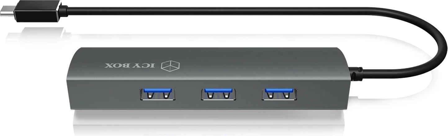 Hub USB/LAN IcyBox IB-HUB1406-C, 3 porta USB 3.0, 1 port LAN, Type-C, Gri