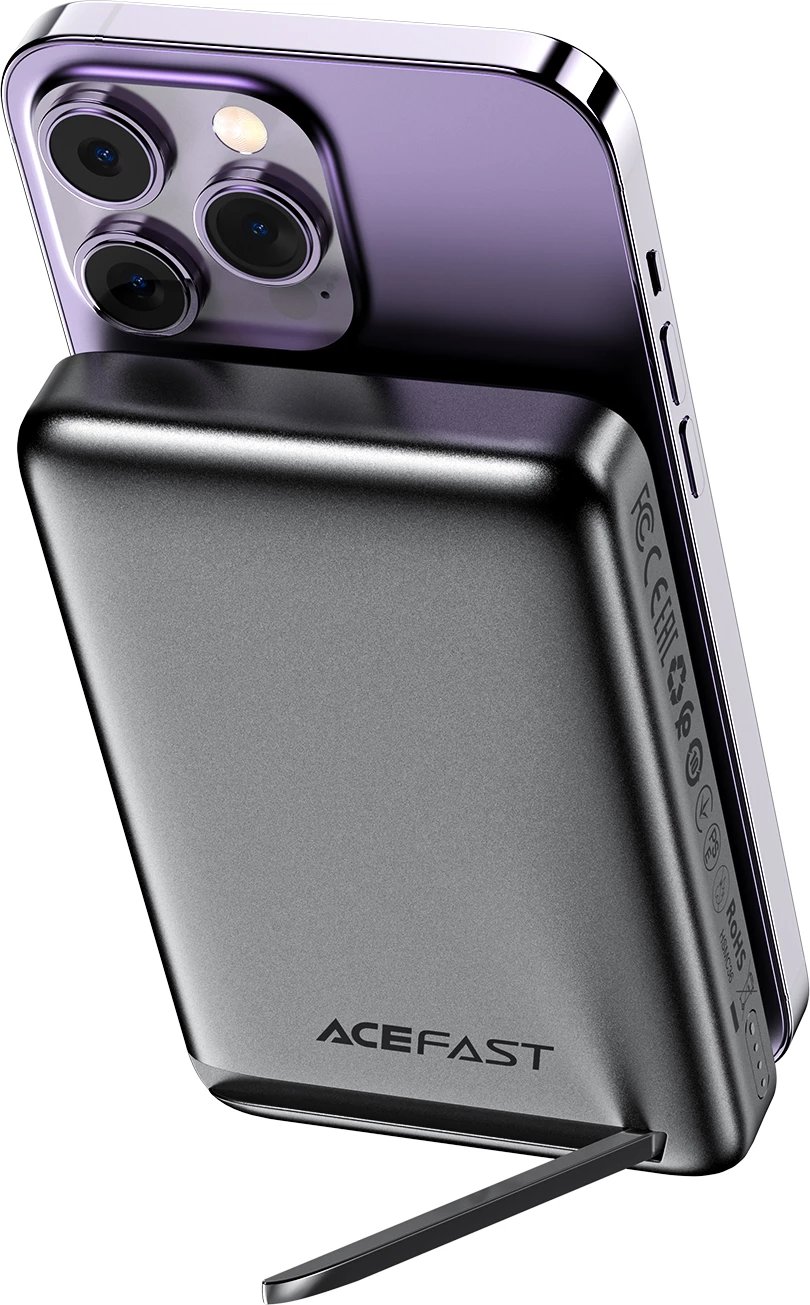 Powerbank Acefast M6, 10000mAh, 20W, me mbështetëse, me kabllo, e zezë