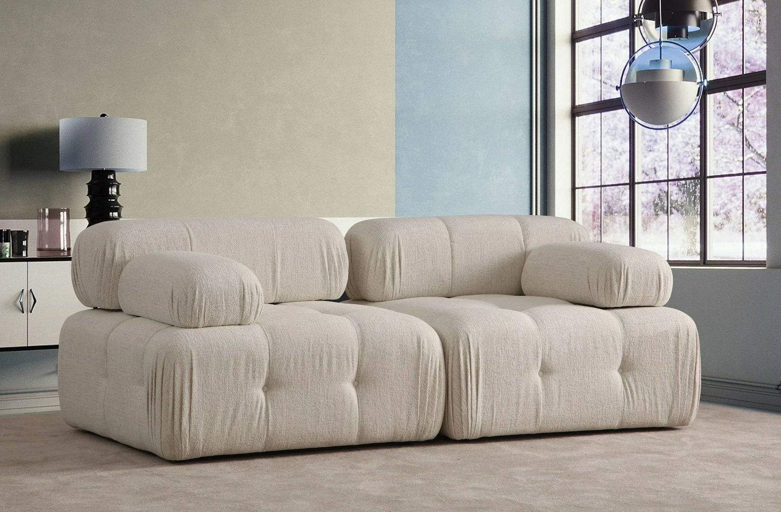 Divan dy ulëshe Atelier del Sofa, Doblo 2 ulëse, bouclette krem