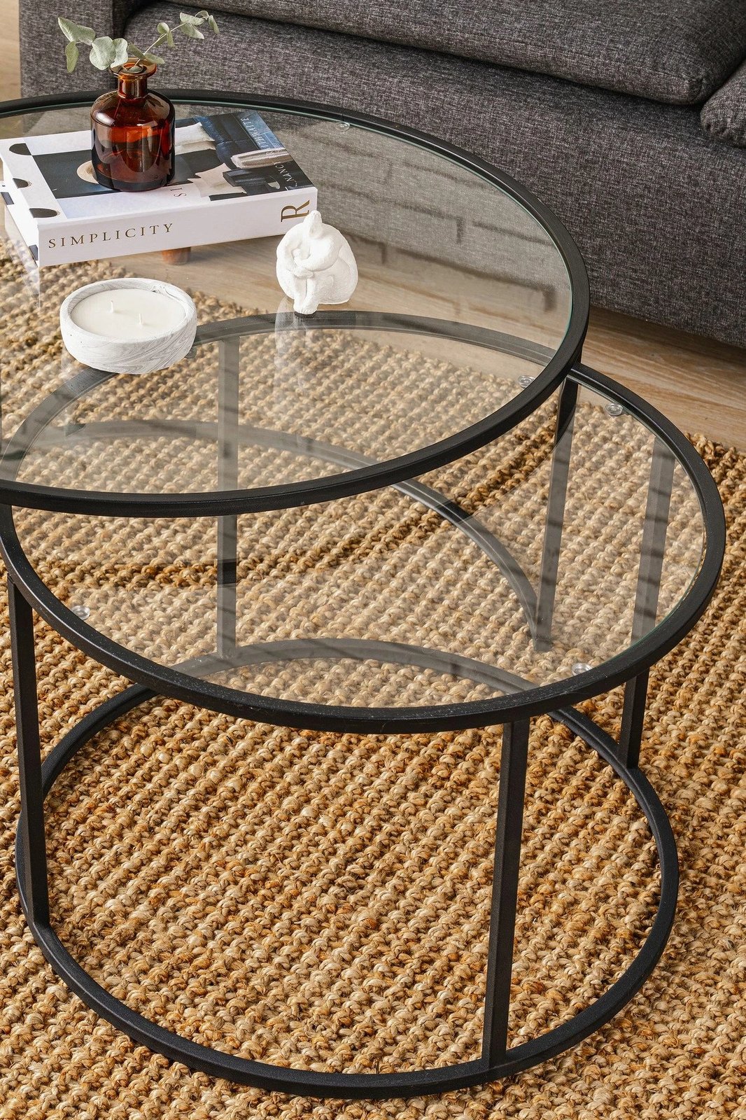 Tavolina kafeje Hanah Home, dy copë, e zezë, transparente, Belarus 80