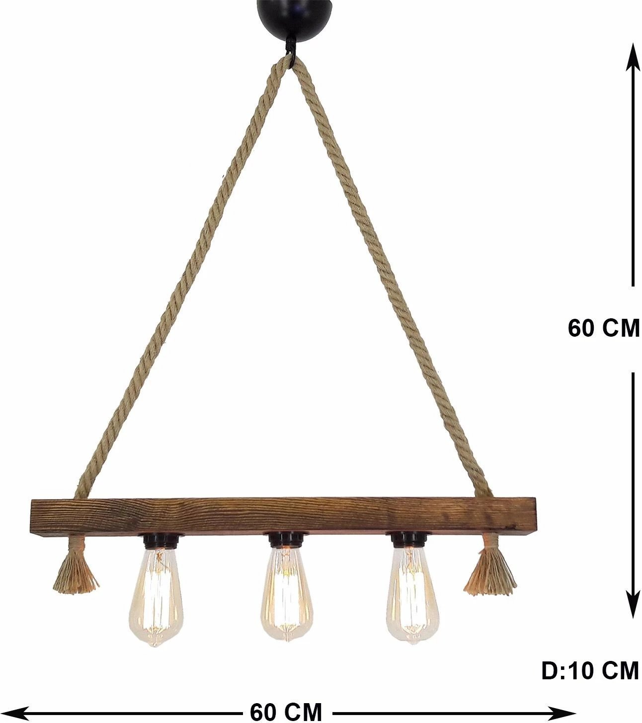 Llambë tavani Opviq, dru i fortë pishe, litar jute, ngjyrë arre, Kütük Halat 2
