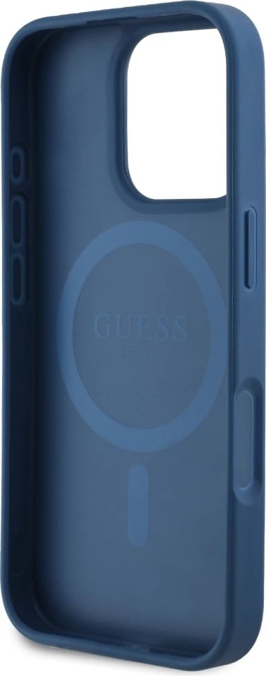 Mbështjellës Guess Grained Printed Flower Pattern MagSafe për iPhone 16 Pro Max, Blu