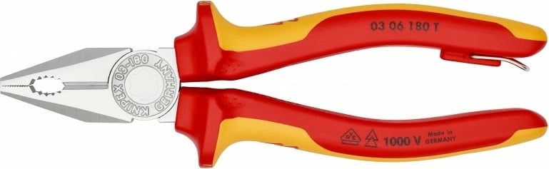 Kombinim pincash Knipex 03 06 180, dorezë plastike, 180mm, kuqe/verdhe