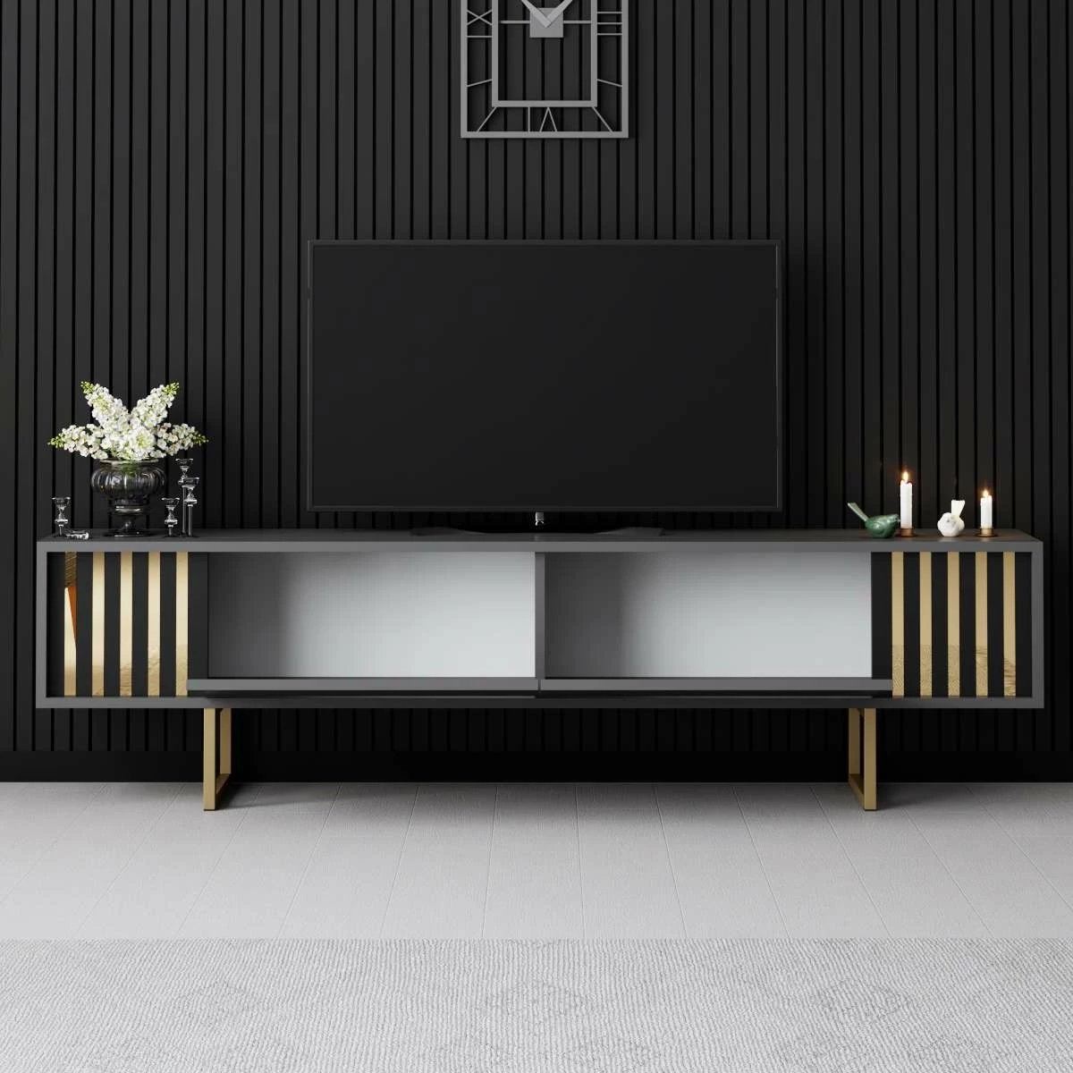 Komodë TV Hanah Home, Gold Line, antracit, ari