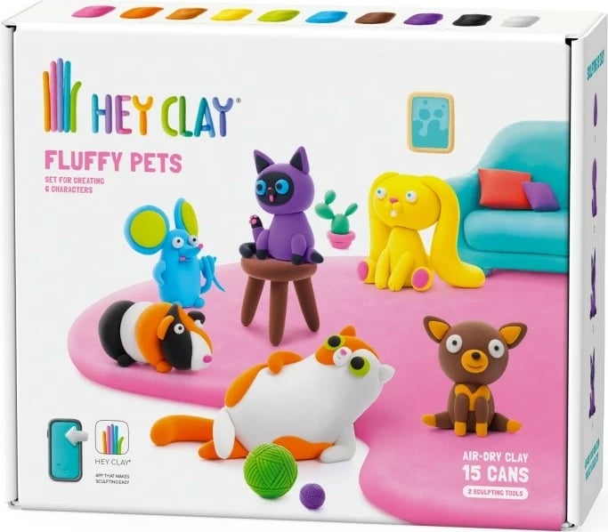 Set plasteline Hey Clay HCL15023 15 kanaçe 10 ngjyra krijim 6 figurina me aplikacion ajro-thajëse për 3+