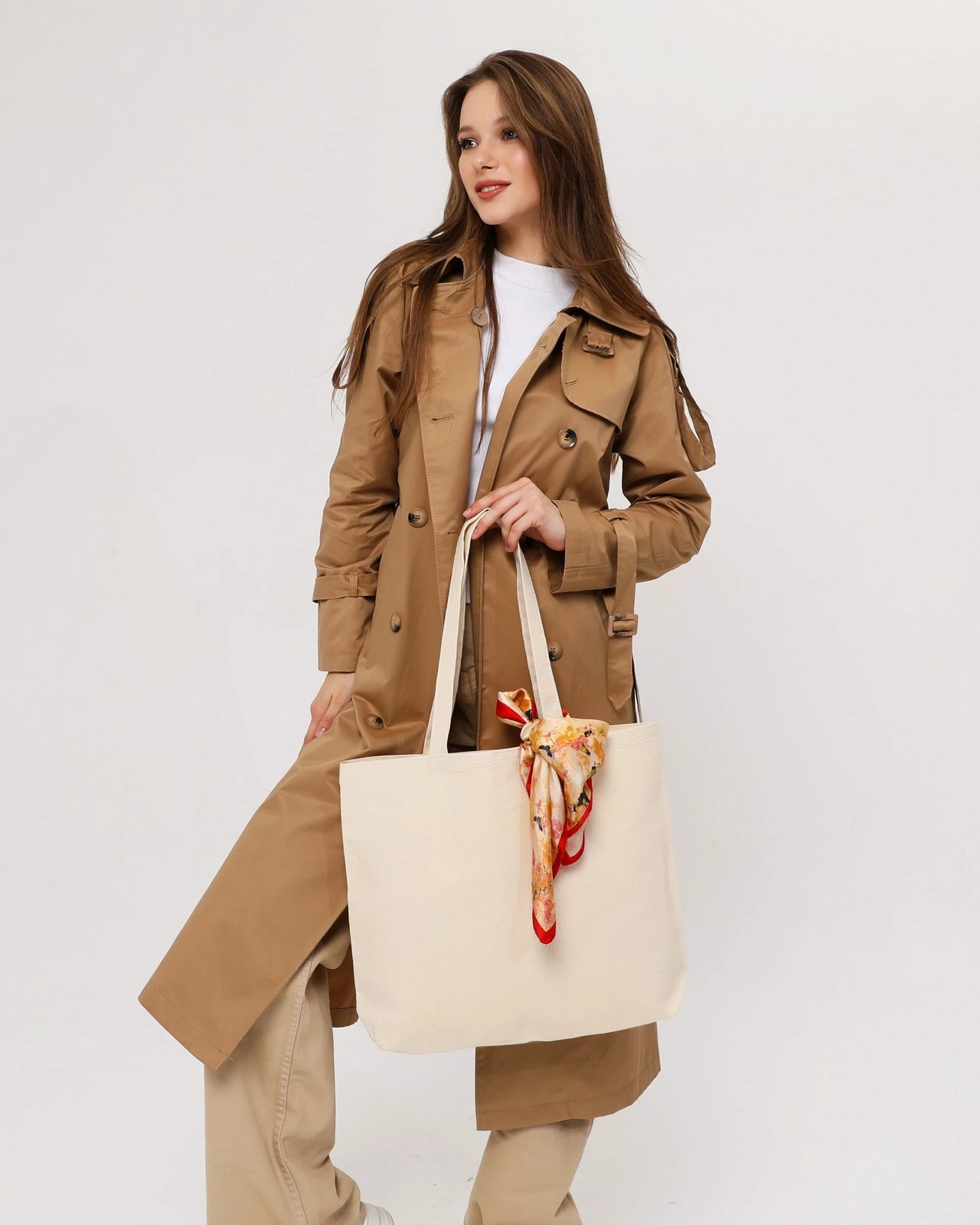 Torbë tote Zoozie Bags, krem, 47x36x8cm