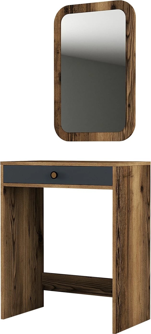 Tavolinë grimi Skye Decor, pasqyrë Lizbon, ngjyrë arrë, antracit