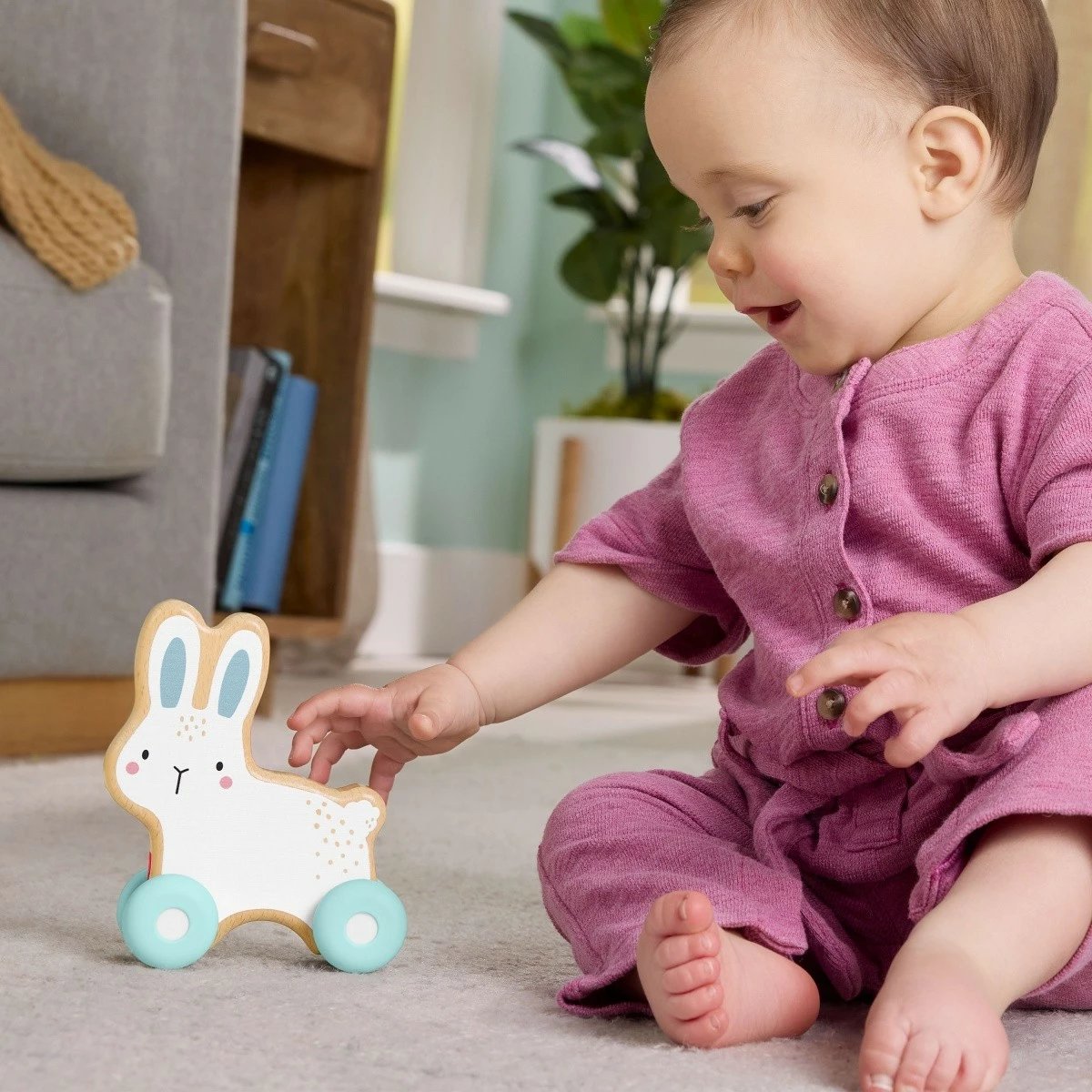 Lodër druri me rrota Fisher Price JDM52, për fëmijë, Mint/E bardhë/Druri