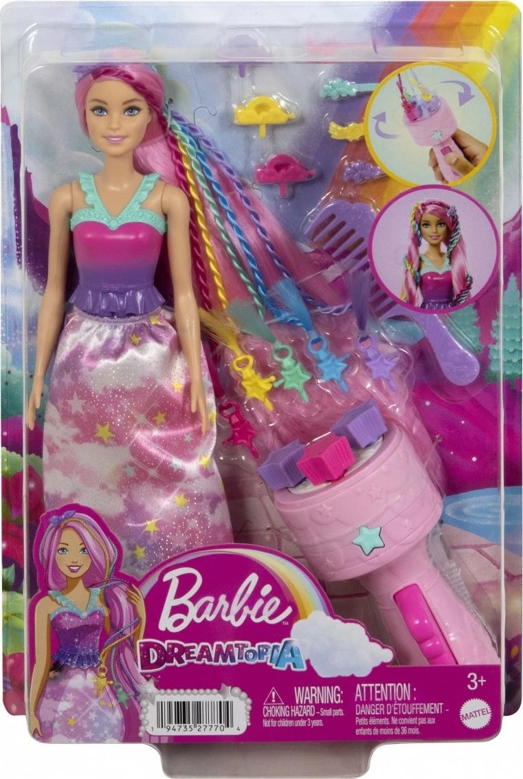 Kukull Barbie Dreamtopia Princess me kaçurrela, Mattel JCW55, me aksesorë, shumëngjyrëshe