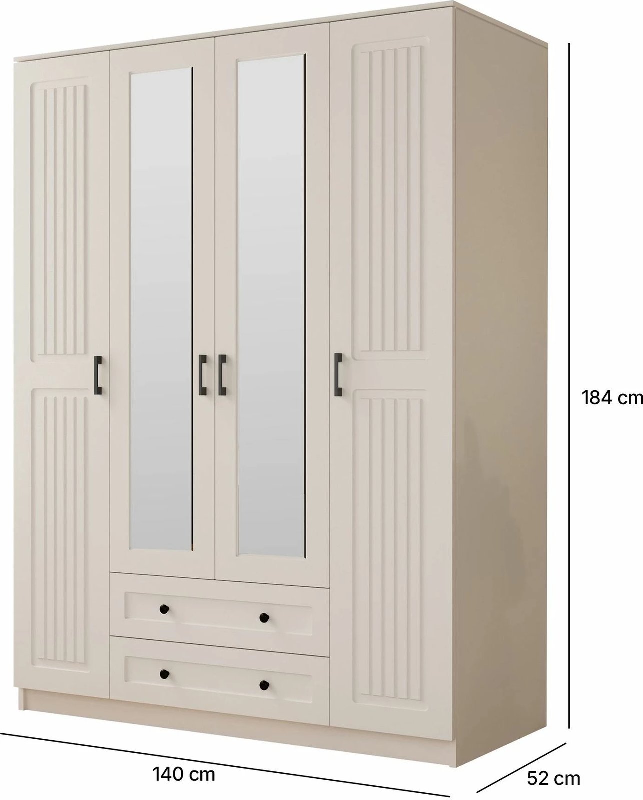 Dollap rrobash Skye Decor, ngjyrë e bardhë mat, RB-074, 140x184x52cm