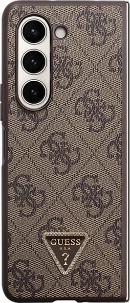 Mbështjellës Guess Leather 4G Triangle Strass për Samsung Galaxy Z Fold 5, Kafe
