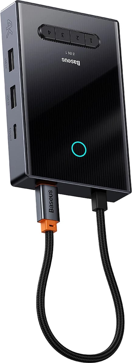 Kasë Baseus PioneerJoy 8-in-1, USB-C hub, HDMI 4K@60Hz, DisplayPort 8K@30Hz, VGA, 2x USB-A 3.0, 2x USB-C, gri