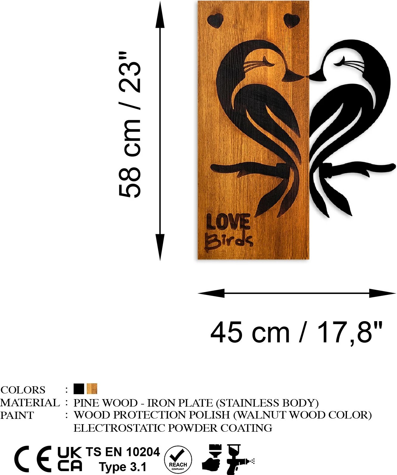 Aksesor dekorativ për mur, dru arre, zogj dashurie, Wallity, Love Birds 5