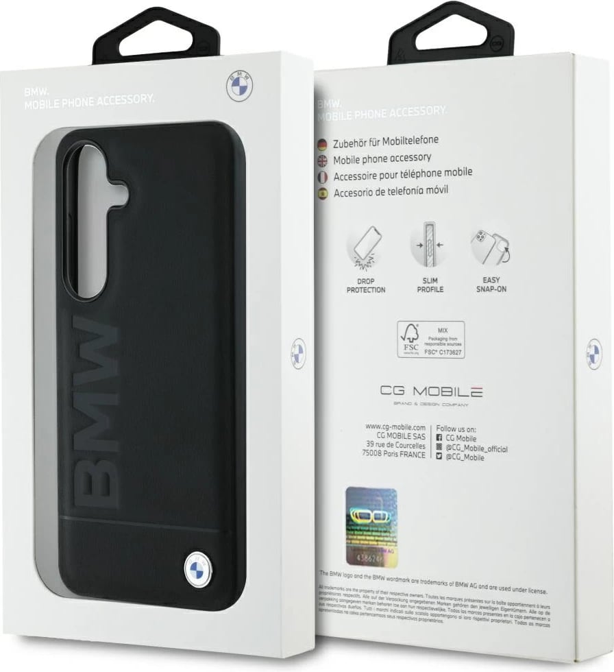 Mbështjellës BMW Leather Big Wordmark për Samsung Galaxy S25+, e zezë