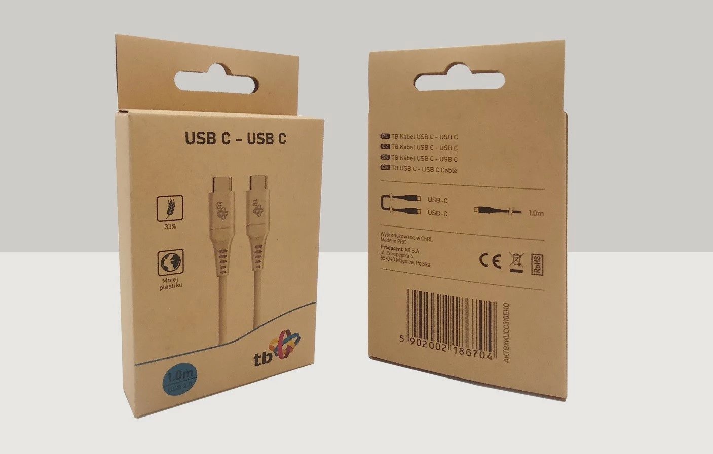 Kabllo USB Type C - USB Type C TB AKTBXKUCC310EKO, 1m, Eco-friendly, Bezhë