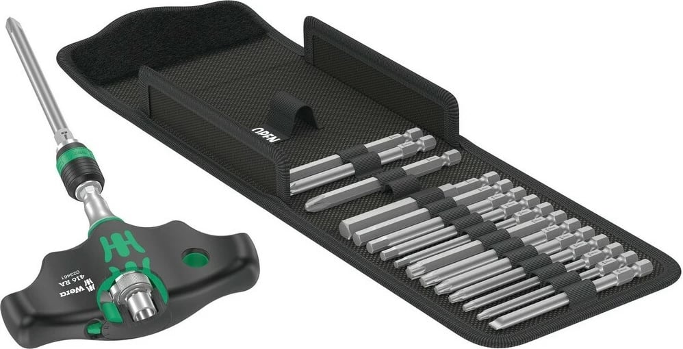 Set veglash Wera 05023471001, 17 copë, me kasë bartëse, ngjyrë e zezë/jeshile