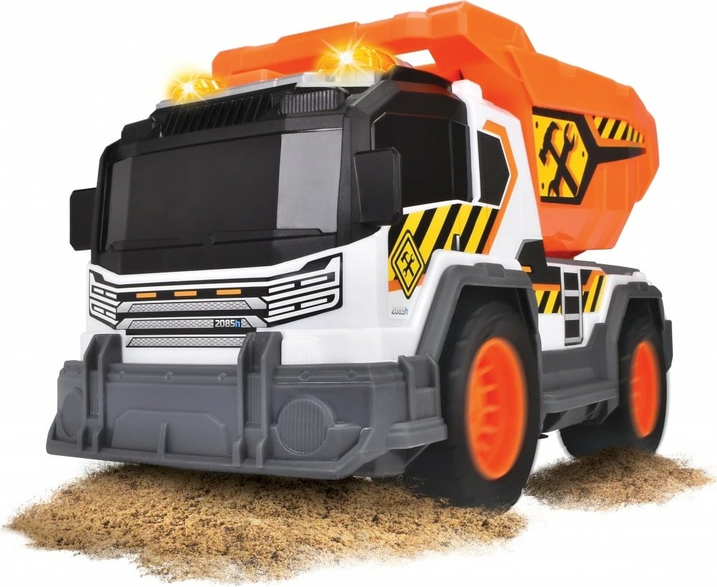 Kamion lodër Dickie A.S. Dump Truck 30 cm, me dritë e zë, portokalli/zi/gri/bardhë Kamion lodër Dickie A.S. Dump Truck 30 cm, me dritë e zë, portokalli/zi/gri/bardhë