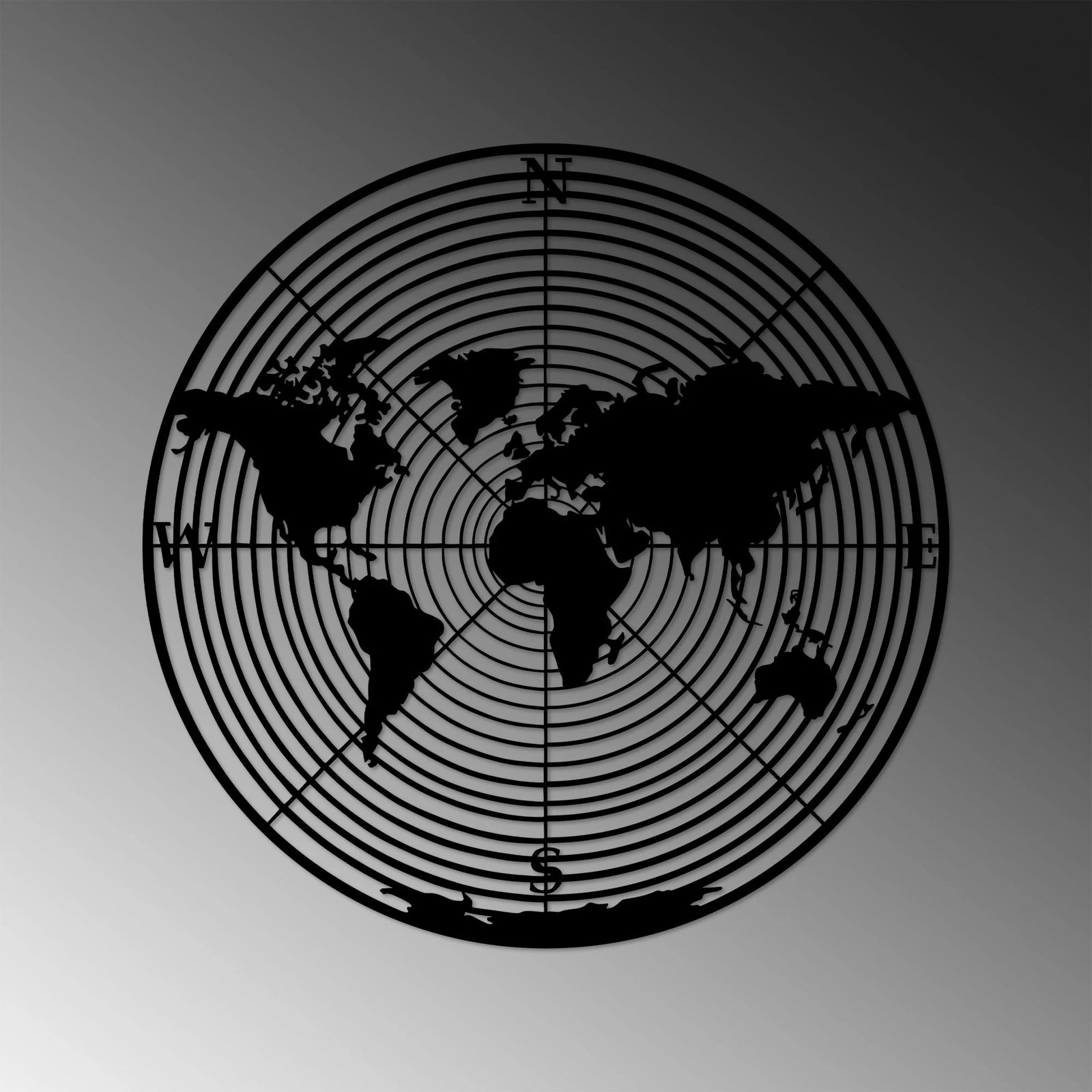 Aksesor dekorativ metalik për mur, hartë bote, Wallity, 68x68cm