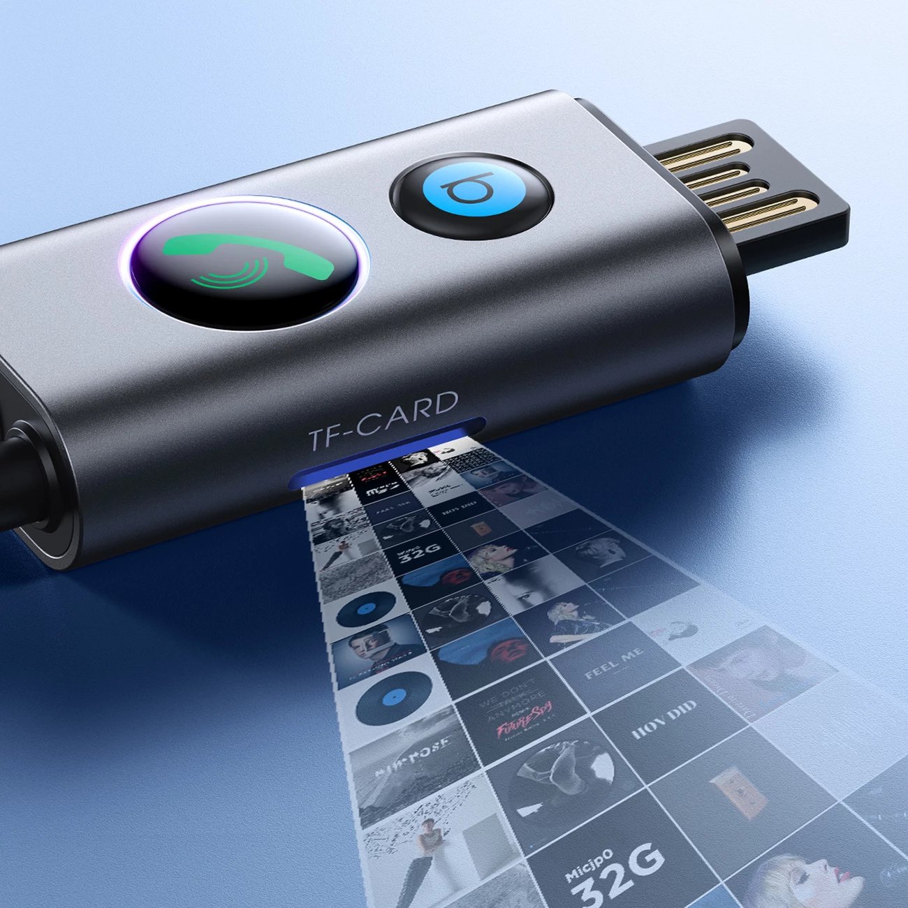 Marrës Bluetooth për makinë Joyroom JR-CB7, 1m, Super BASS, Gri