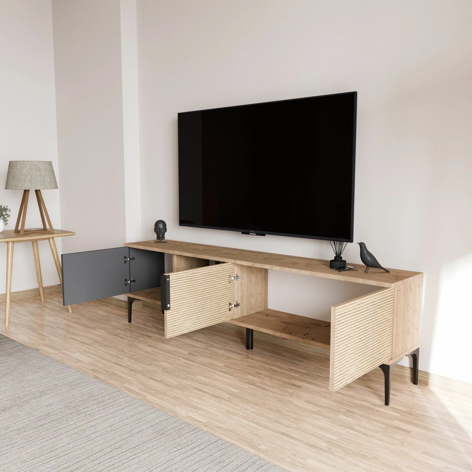 Komodë TV Hanah Home, ngjyrë antracit dhe lis, Tarz