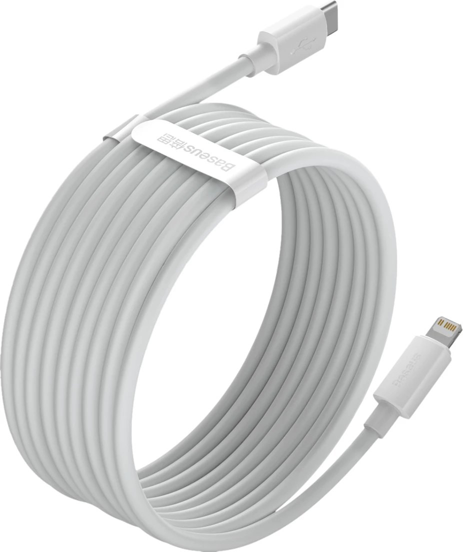 Kabllo Baseus Simple Wisdom TZCATLZJ-02, Lightning/USB-C, 1.5m, 20W, 2 copë, Bardhë