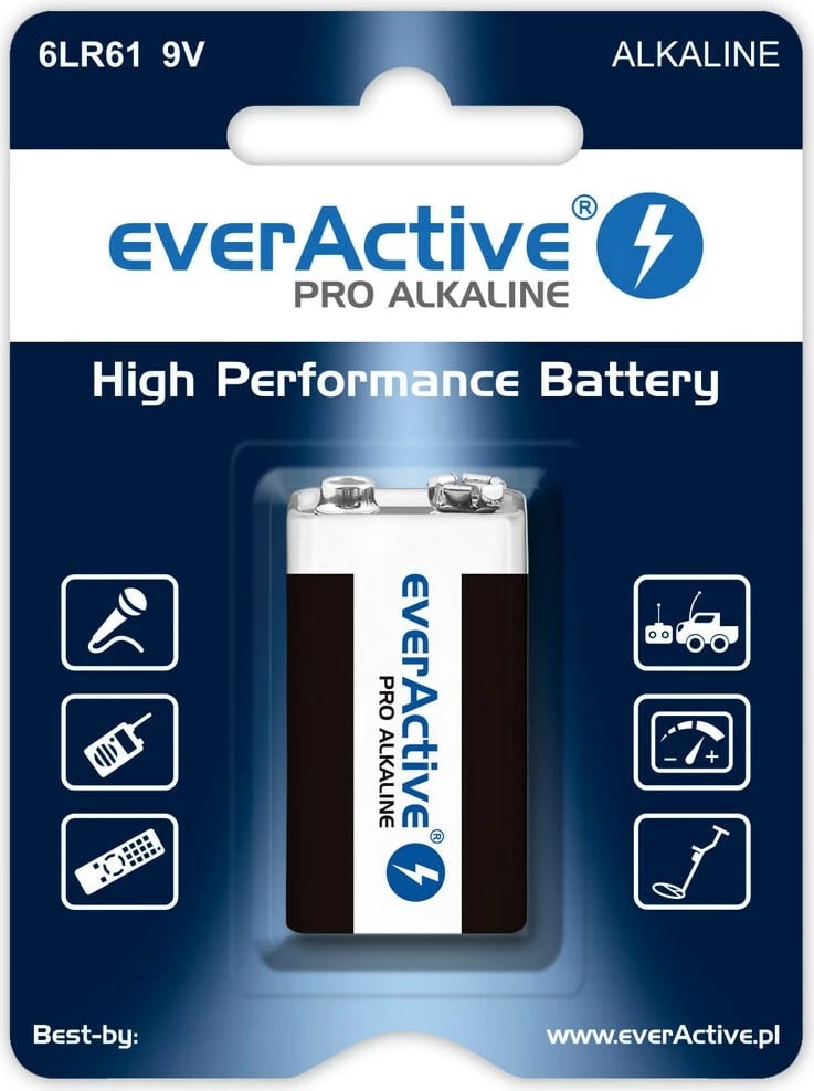 Bateri alkaline everActive Pro 6LR61, 9V   