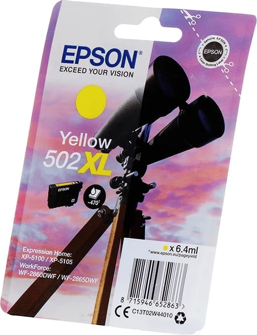 fishek boje, Epson, 502XL C13T02W44010, 6.4 ml, rendiment 470 faqe, e verdhë