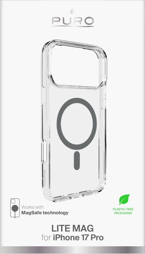 Mbështjellës Puro Lite Mag për iPhone 17 Pro, MagSafe, Transparent me unazë gri