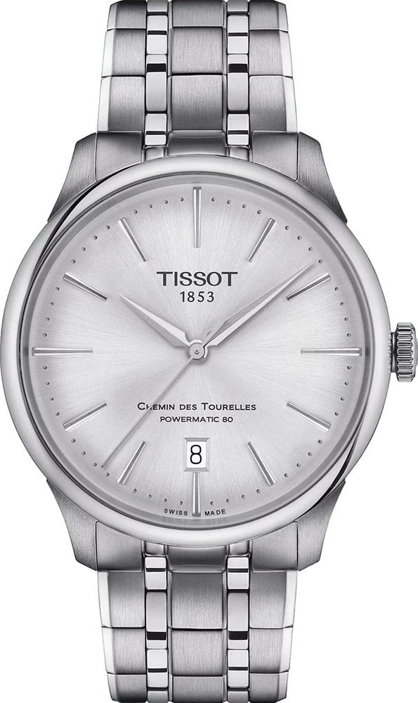 Orë dore për meshkuj TISSOT Chemin des Tourelles Powermatic 80, argjend