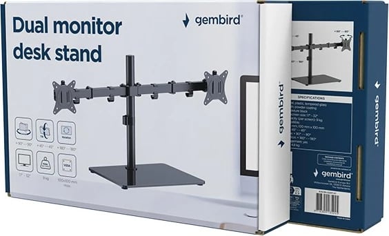 Mbajtës tavoline për dy monitorë Gembird MS-D2ST-01, 17-32 inç, i zi