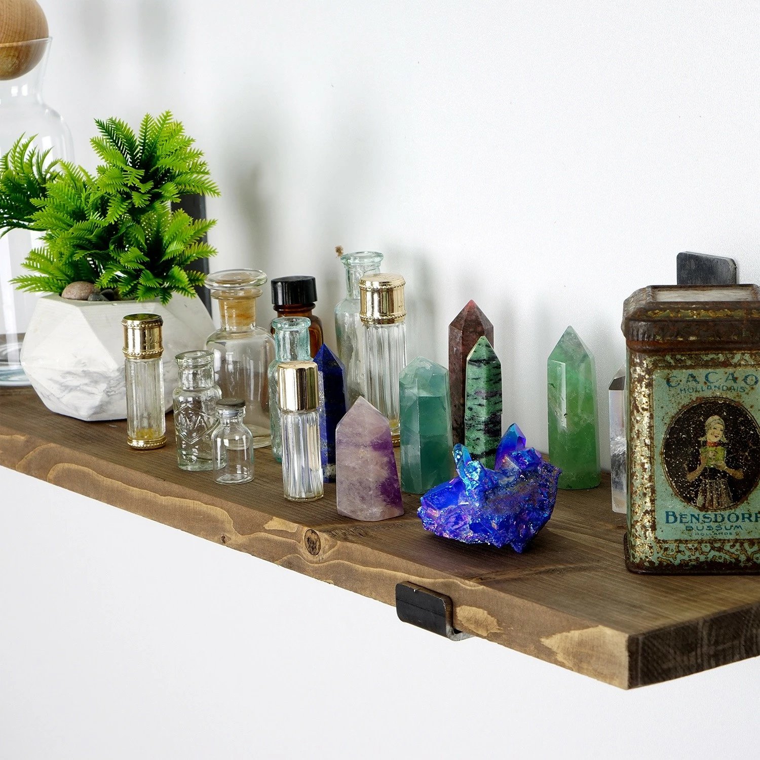 Raft dekorativ prej druri për mur, ngjyrë e zezë dhe arre, Hanah Home Lam010