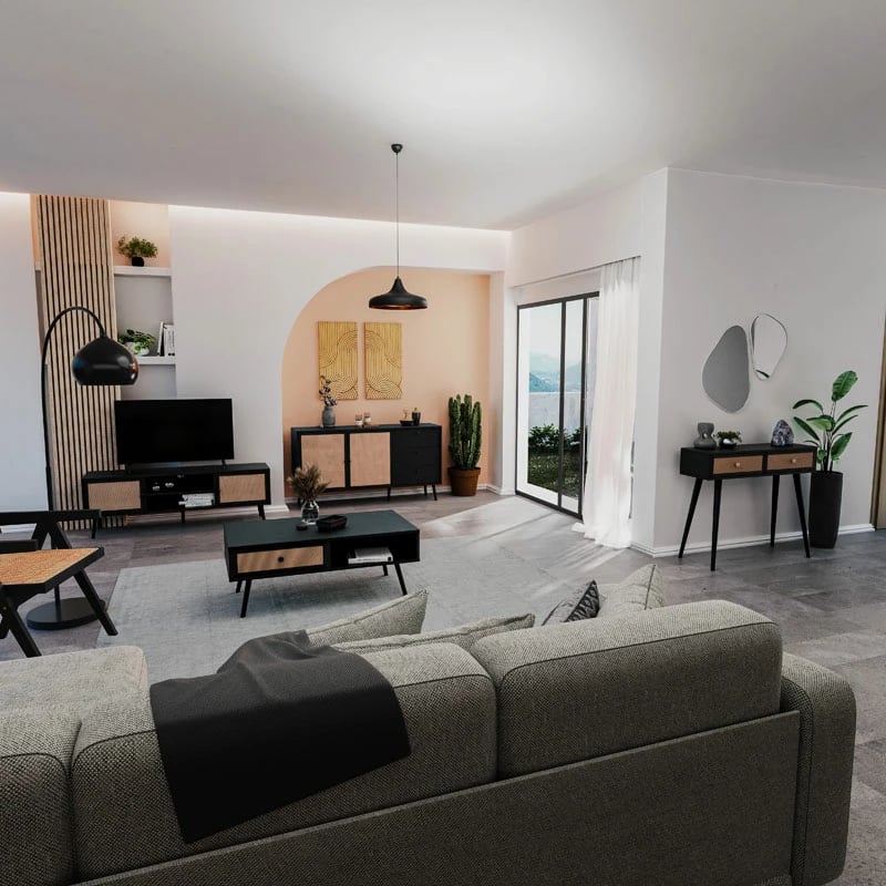 Bufe Oslo, ngjyrë zezë-natyrale, 150x39x79cm