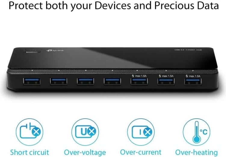 USB hub, TP-Link UH700, 7 porta USB 3.0, e zezë