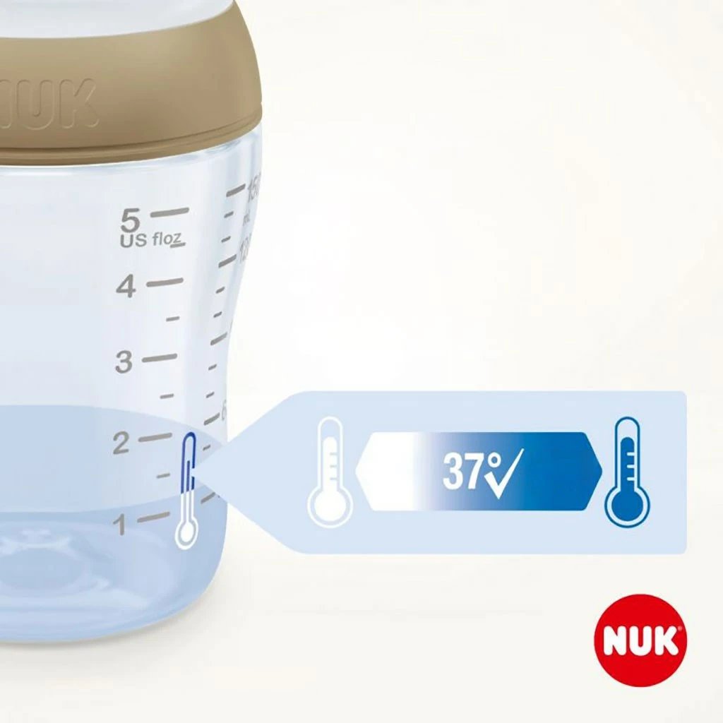 biberon NUK Perfect Match Temperature Control 260 ml, silikon anti-kolik Size M (3m+), gri