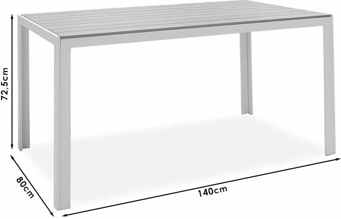 Tavolinë me karrige Nares-Pino A, 5 copë, alumin i bardhë, plywood natyral, 140x80x72.5cm