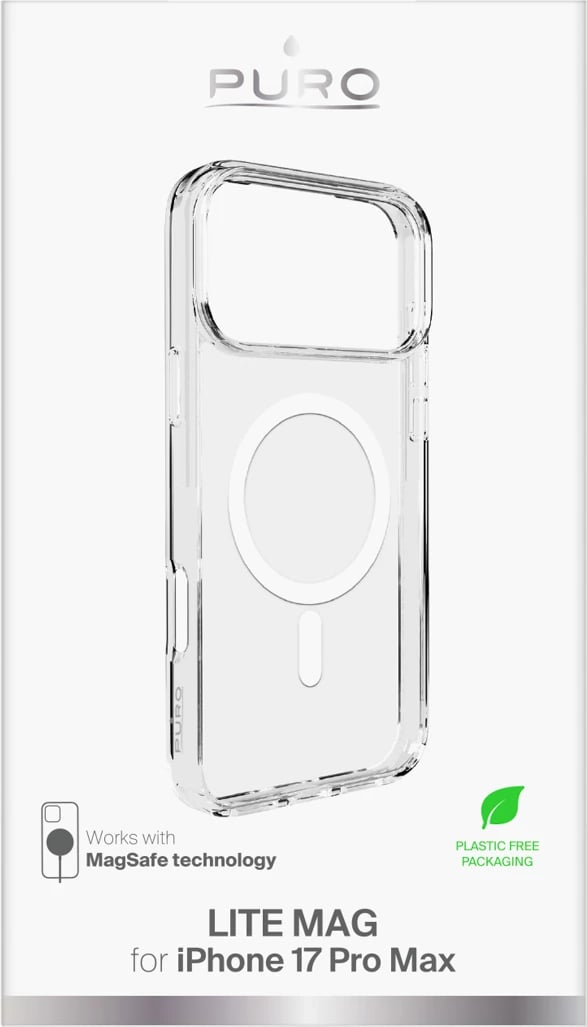 Mbështjellës Puro Lite Mag për iPhone 17 Pro Max, MagSafe, Transparent me unazë të bardhë