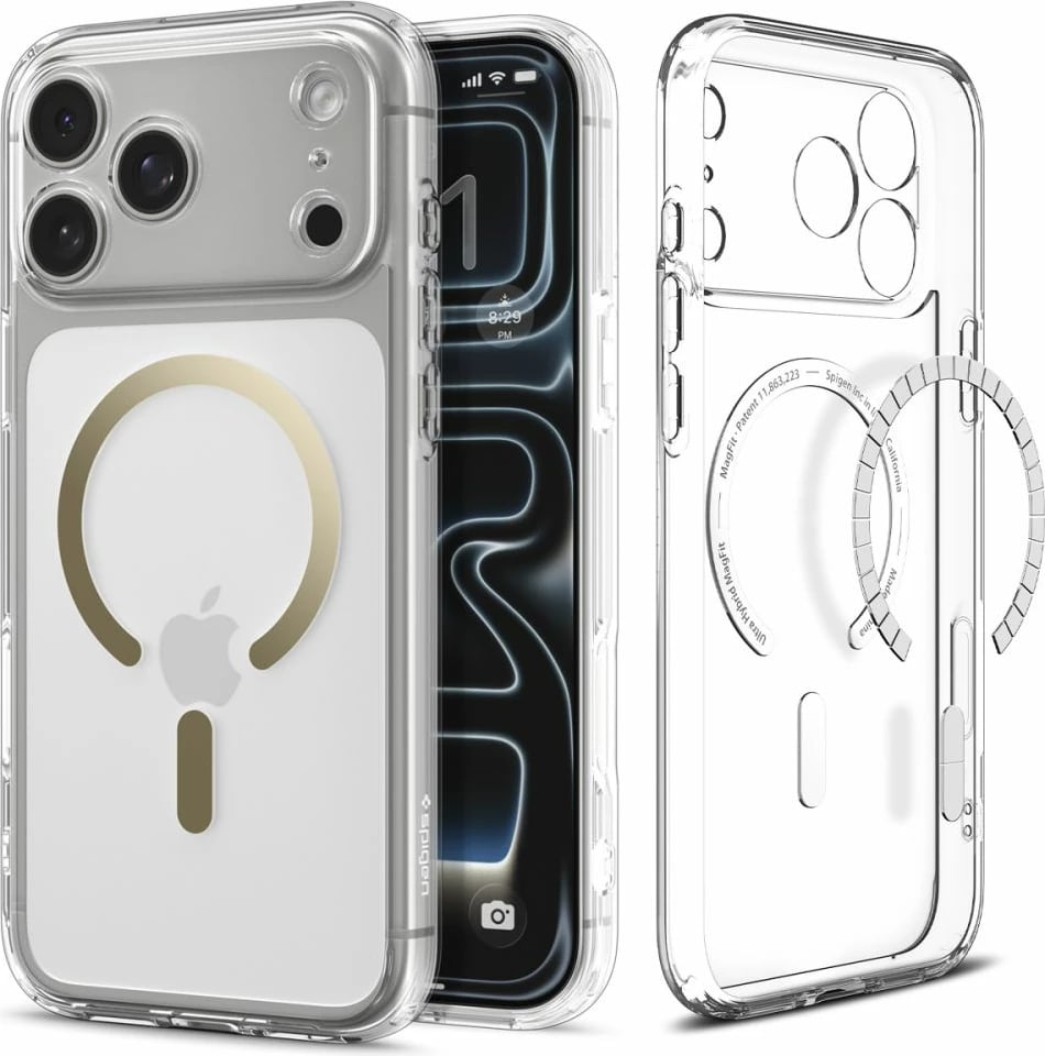 Mbështjellës Spigen Ultra Hybrid MagSafe për iPhone 17 Pro Max, TPU+PC, me MagSafe, me Air Cushion, Transparent Gold