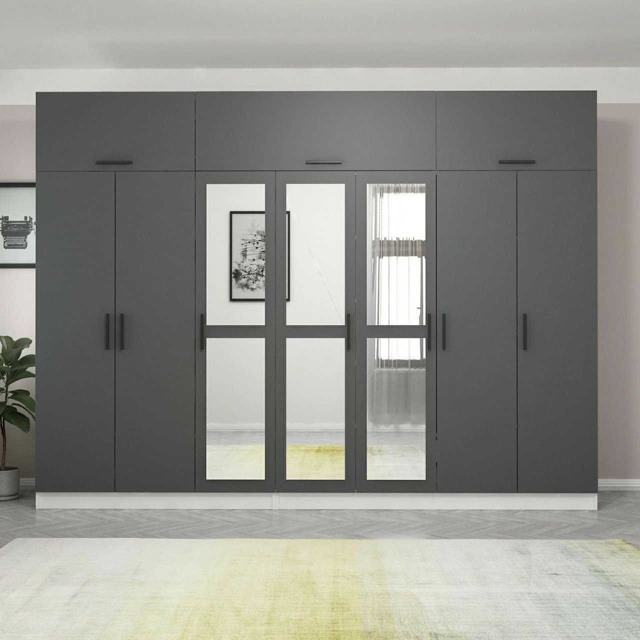 Dollap Skye Decor, anthracit-bardhë, 315x255x52cm