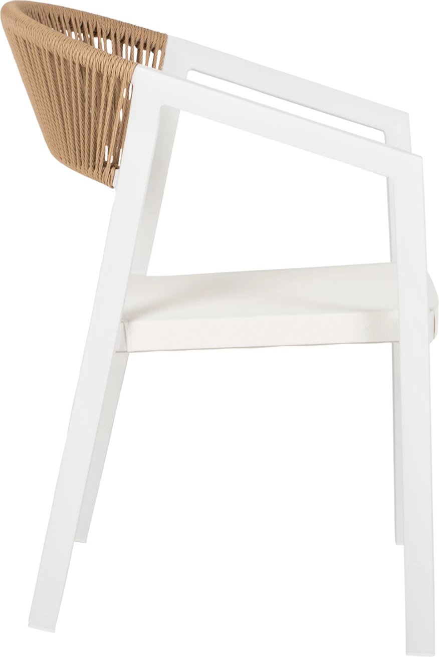 Karrige alumini FH5891.02, kornizë e bardhë dhe tekstilinë, mbështetëse ratan bezhë, 56x60x81.5 cm