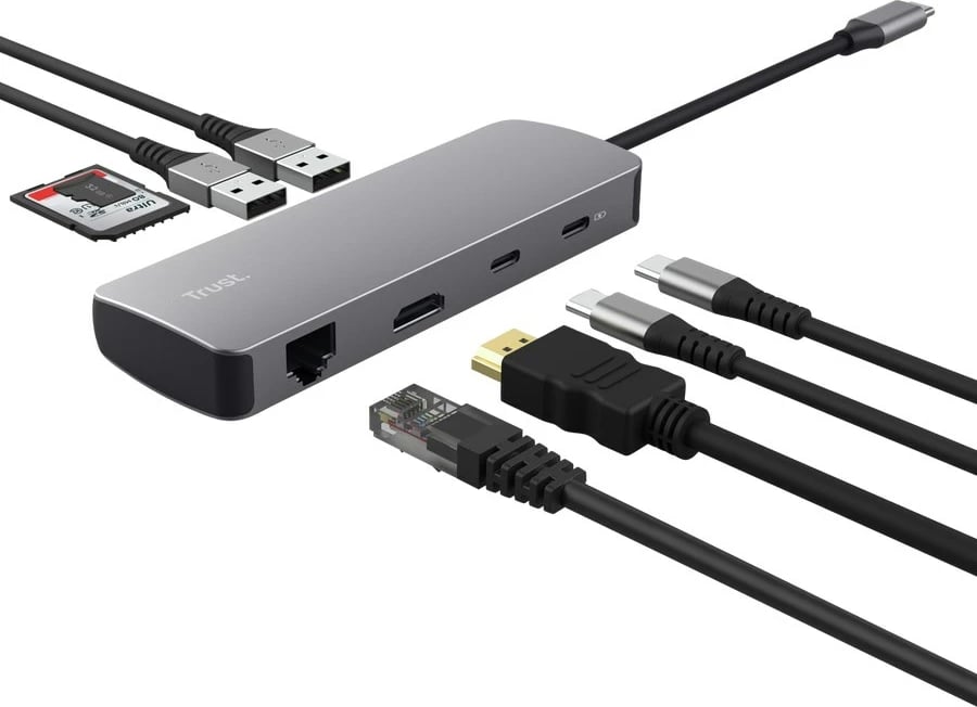 Hub USB Type-C Trust 25672, 8 porta, Gri