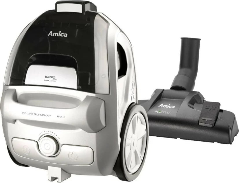 Fshesë me korrent pa qese, Amica Bagio Eco VM3042, 900 W, depozitë 1.5 L, filtër EPA 12, e zezë/argjendtë