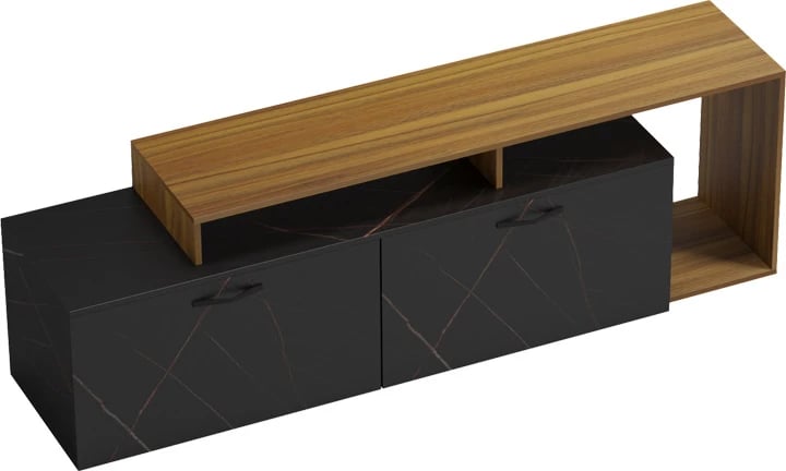 Komodë TV Tobler, ngjyrë arre me mermer të zi, 170x40x53cm