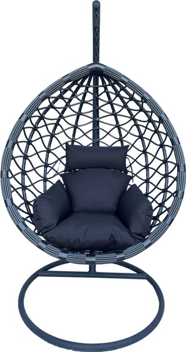 Karrige lëkundëse me bazë metalike gri dhe rattan PE gri 120x108x195cm