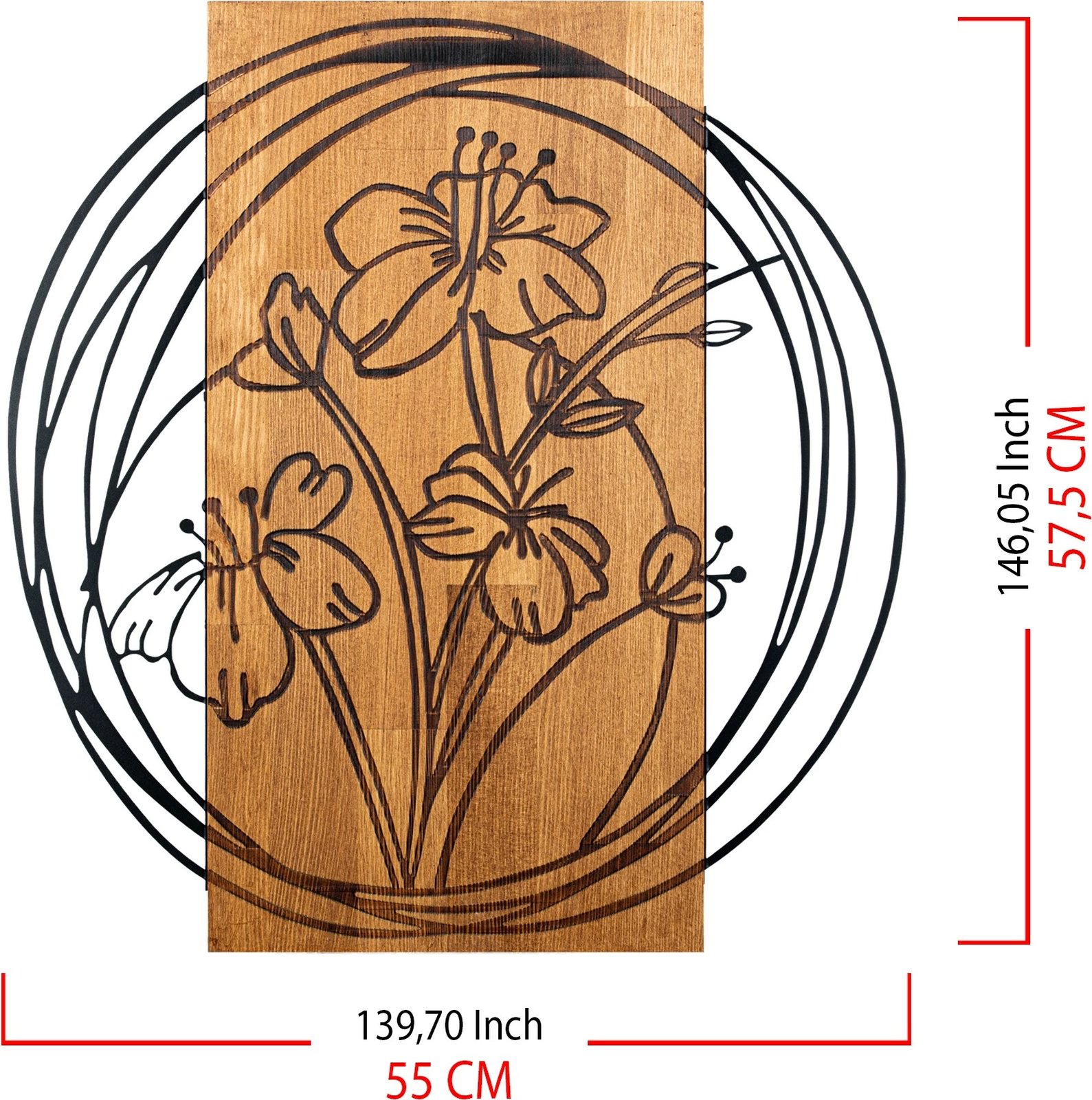 Aksesor dekorativ për mur, dru dhe metal, orkide, ngjyrë e zezë dhe arre, 55x57.5cm