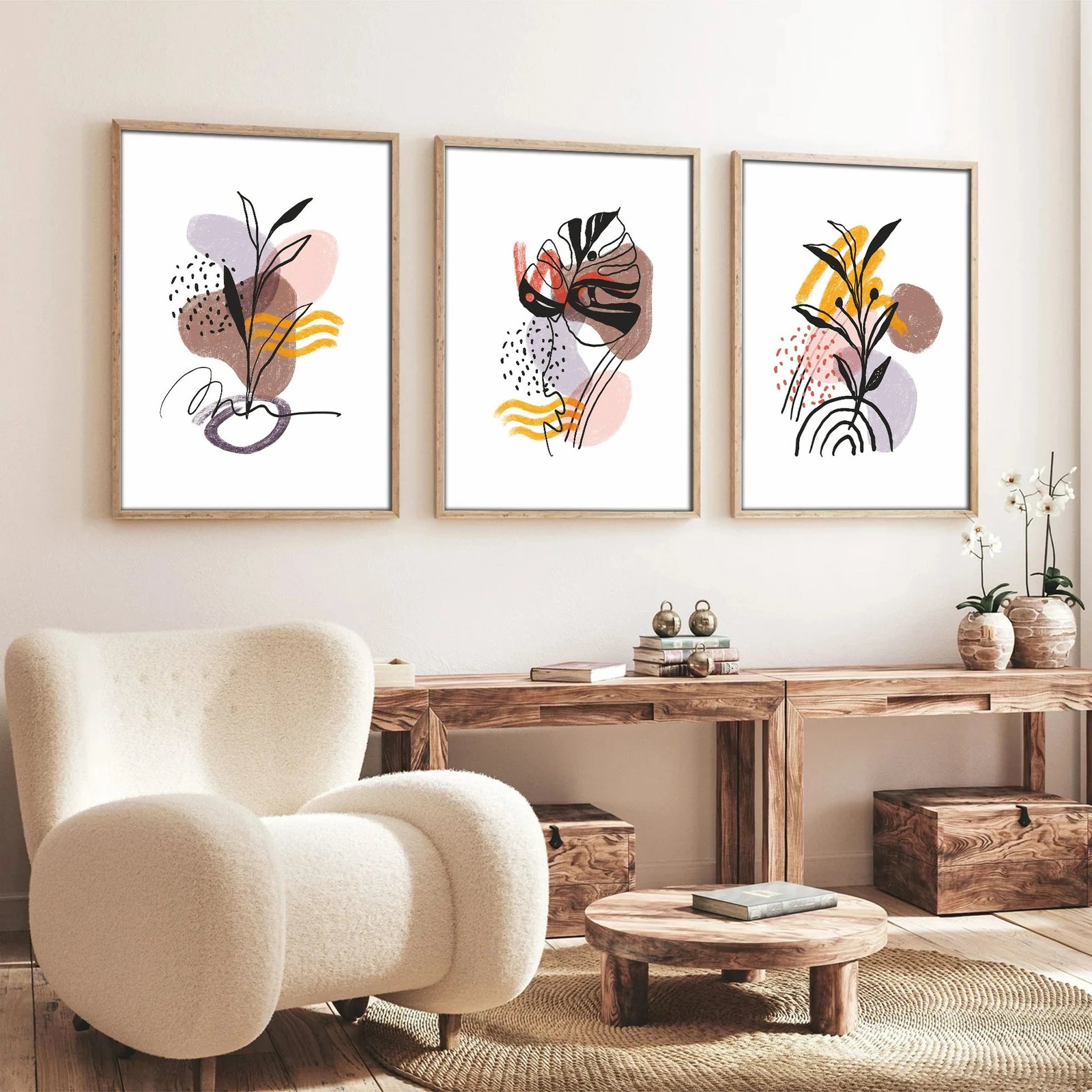 Pikturë dekorative me kornizë, 3 copë, Wallity, Huhu227, shumëngjyrëshe, 20x30cm