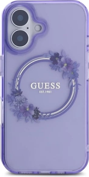 Mbështjellës Guess IML Flowers Wreath MagSafe për iPhone 16, vjollcë Mbështjellës Guess IML Flowers Wreath MagSafe për iPhone 16, vjollcë
