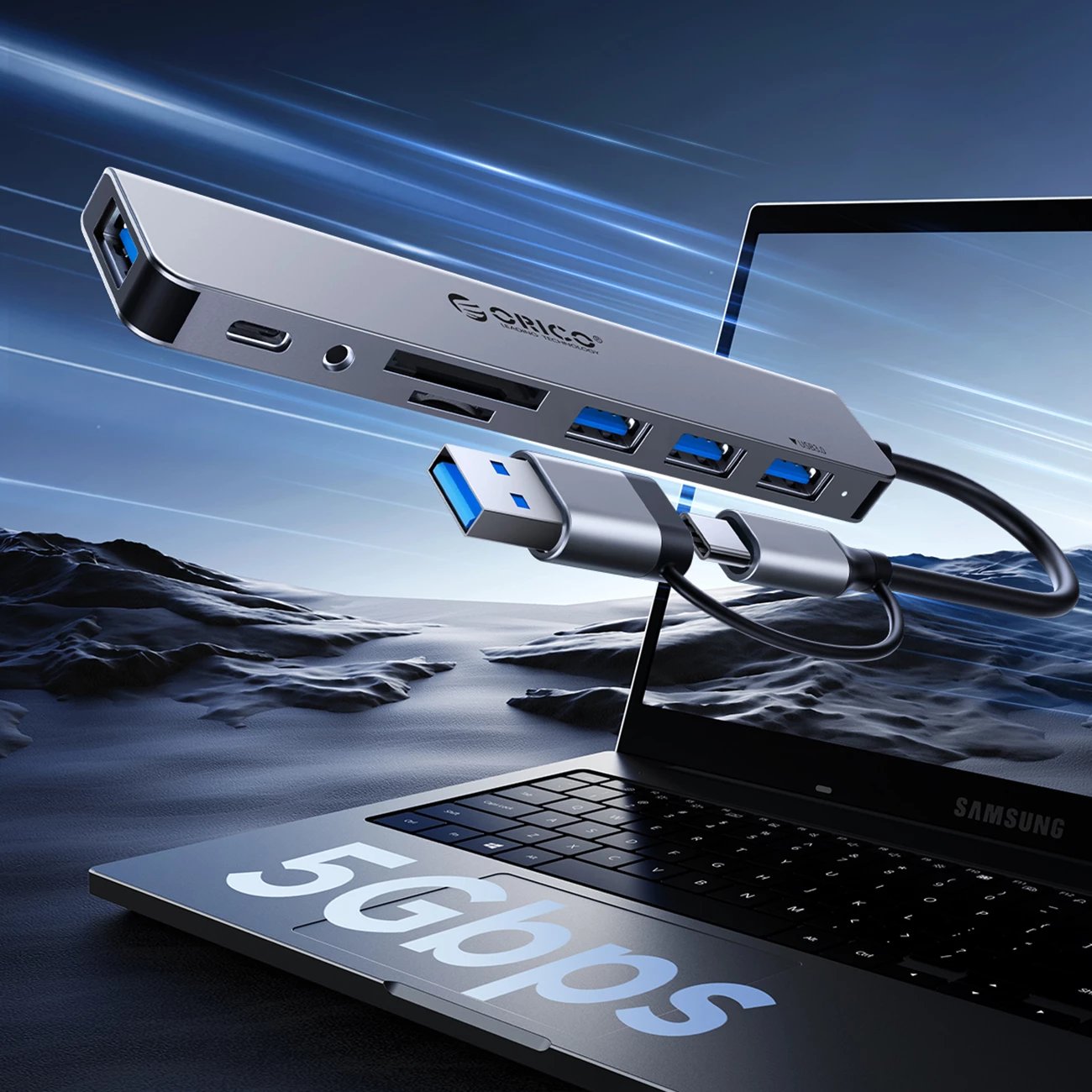 Kasë Orico YSA2-U3 me 7 porta USB-A/USB-C, Gri