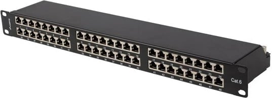 Panel patch Lanberg 48 porta, 1U, 19", Cat6, i mbrojtur, i zi